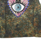 Womens Green & Brown Camouflage Sequin Eye Embroidered Zip Jacket XL Polyester