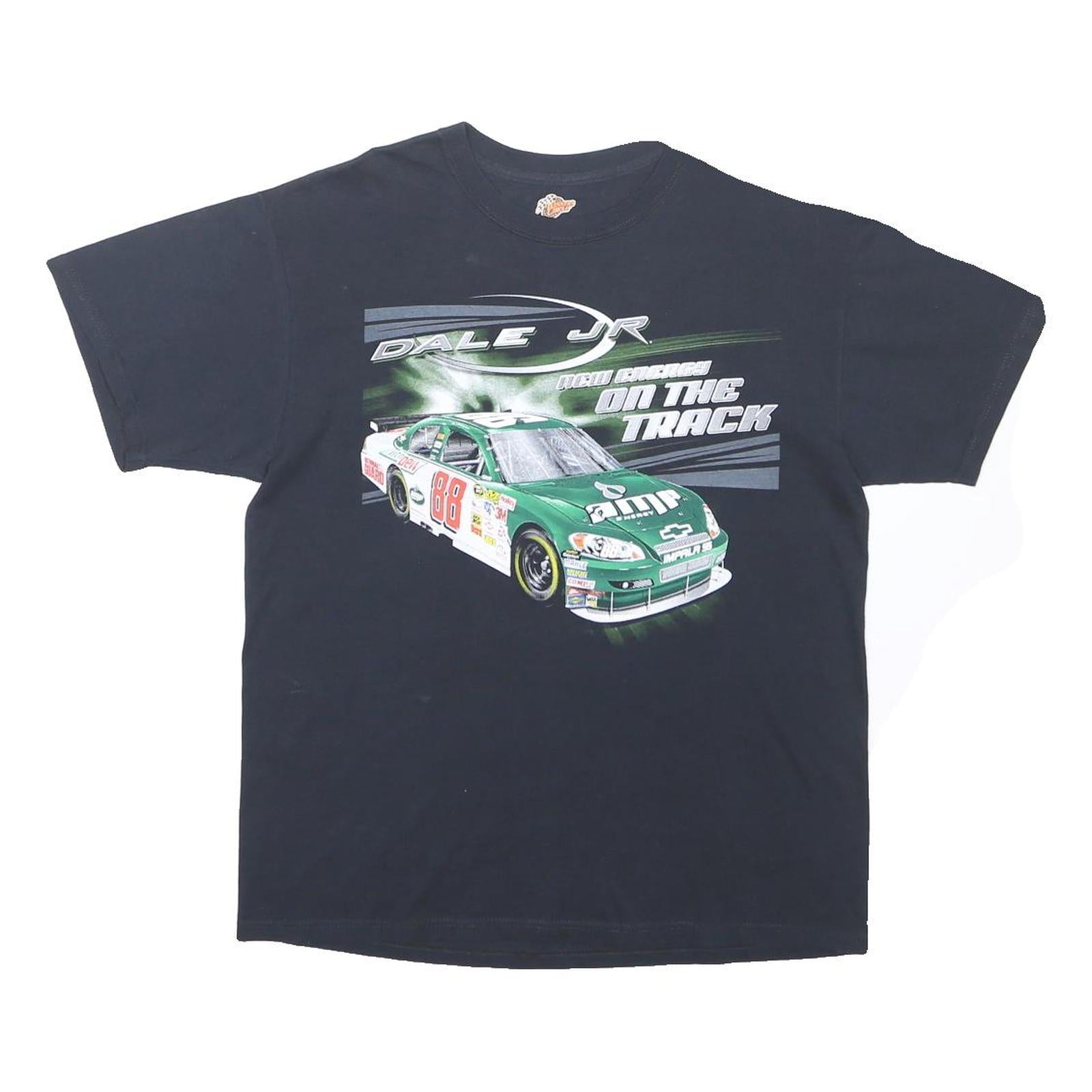 WINNER'S CIRCLE Mens Black Dale Jr Graphic T-Shirt L Cotton Short Sleeve Crew