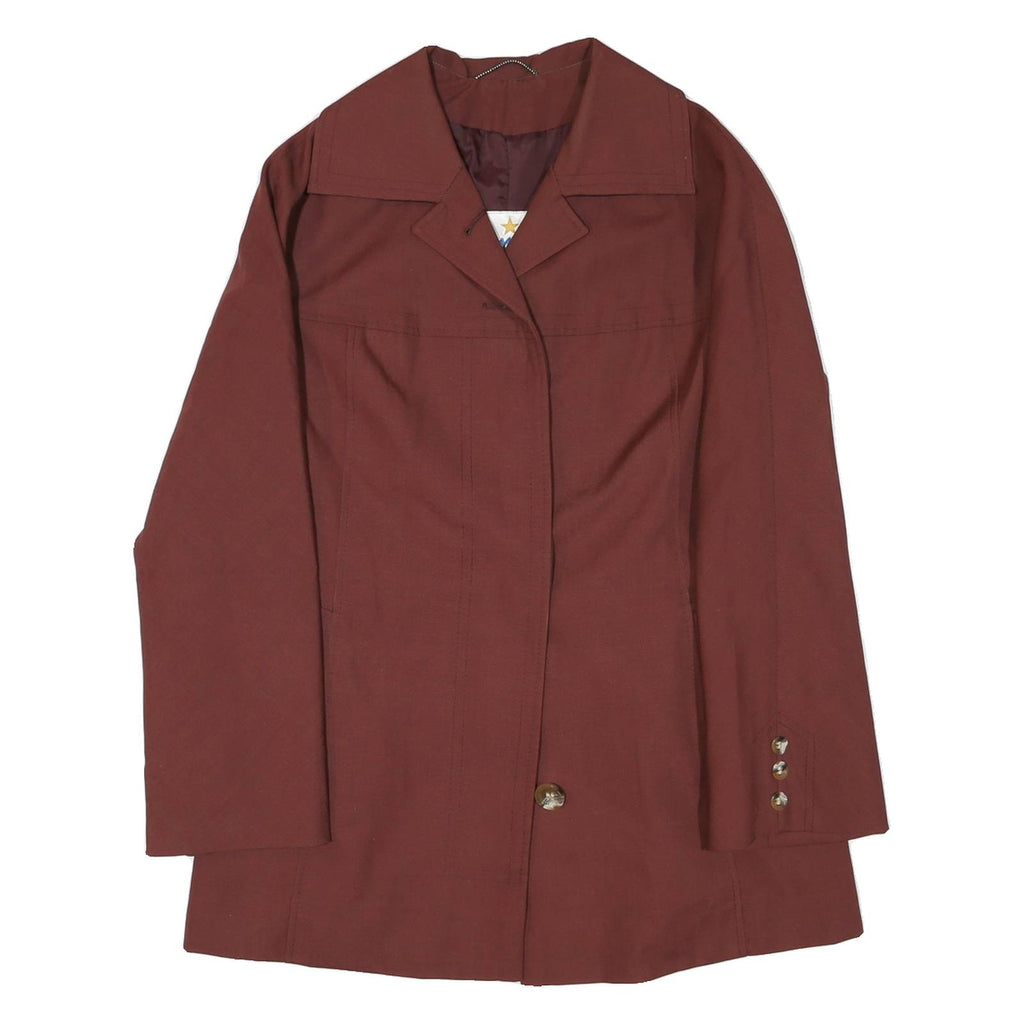 Womens Brown Button Jacket M Polyester Blend Classic Mid Length Stylish