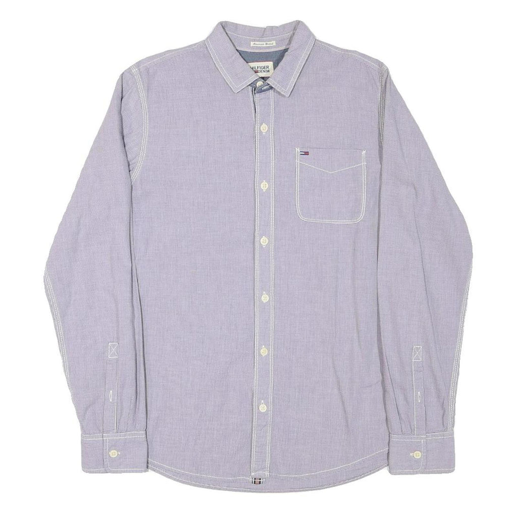 TOMMY HILFIGER Mens Blue Shirt M Cotton Blend Regular Fit Button Collar Casual