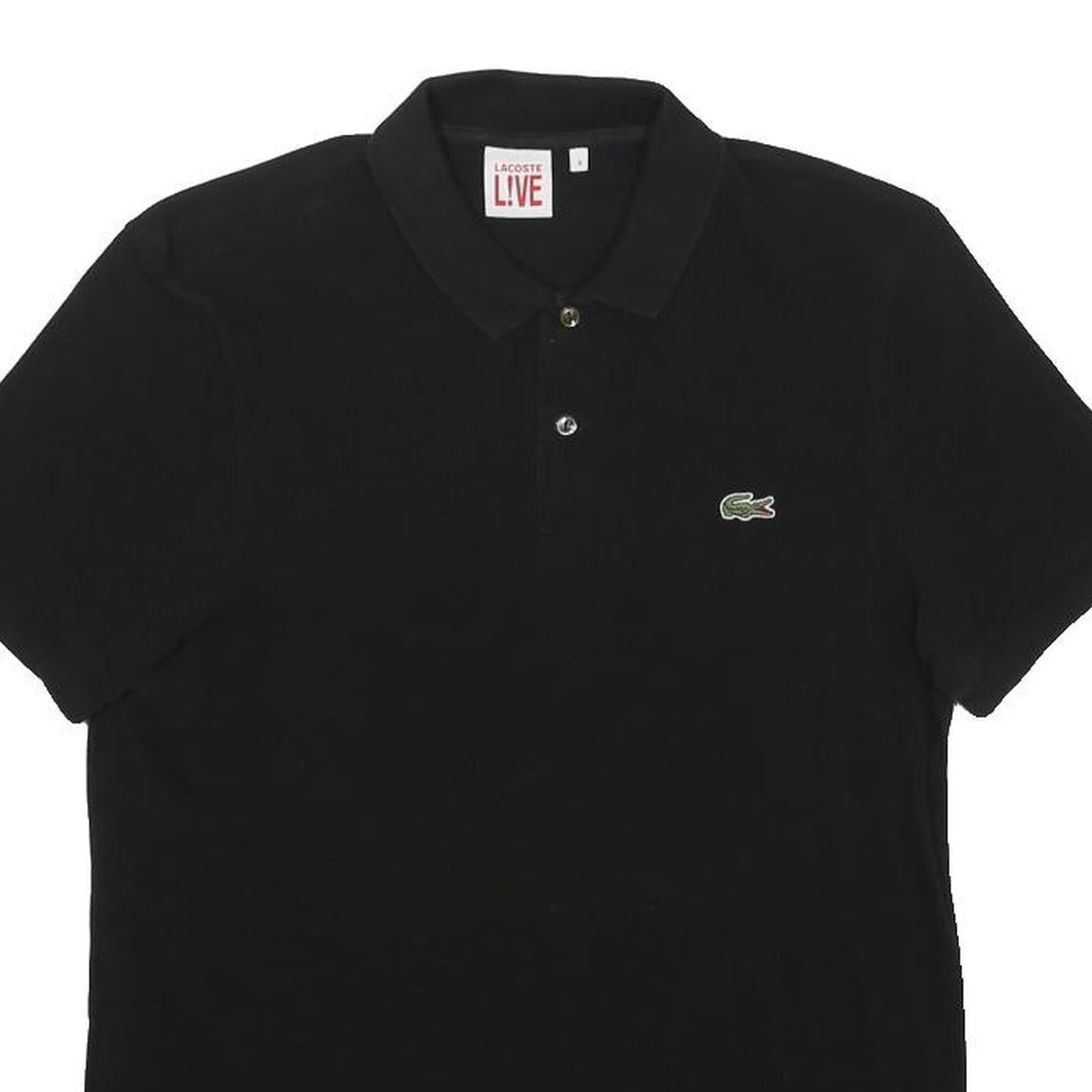 LACOSTE LIVE Mens Black Short Sleeve Plain Polo Shirt M Cotton Blend Classic