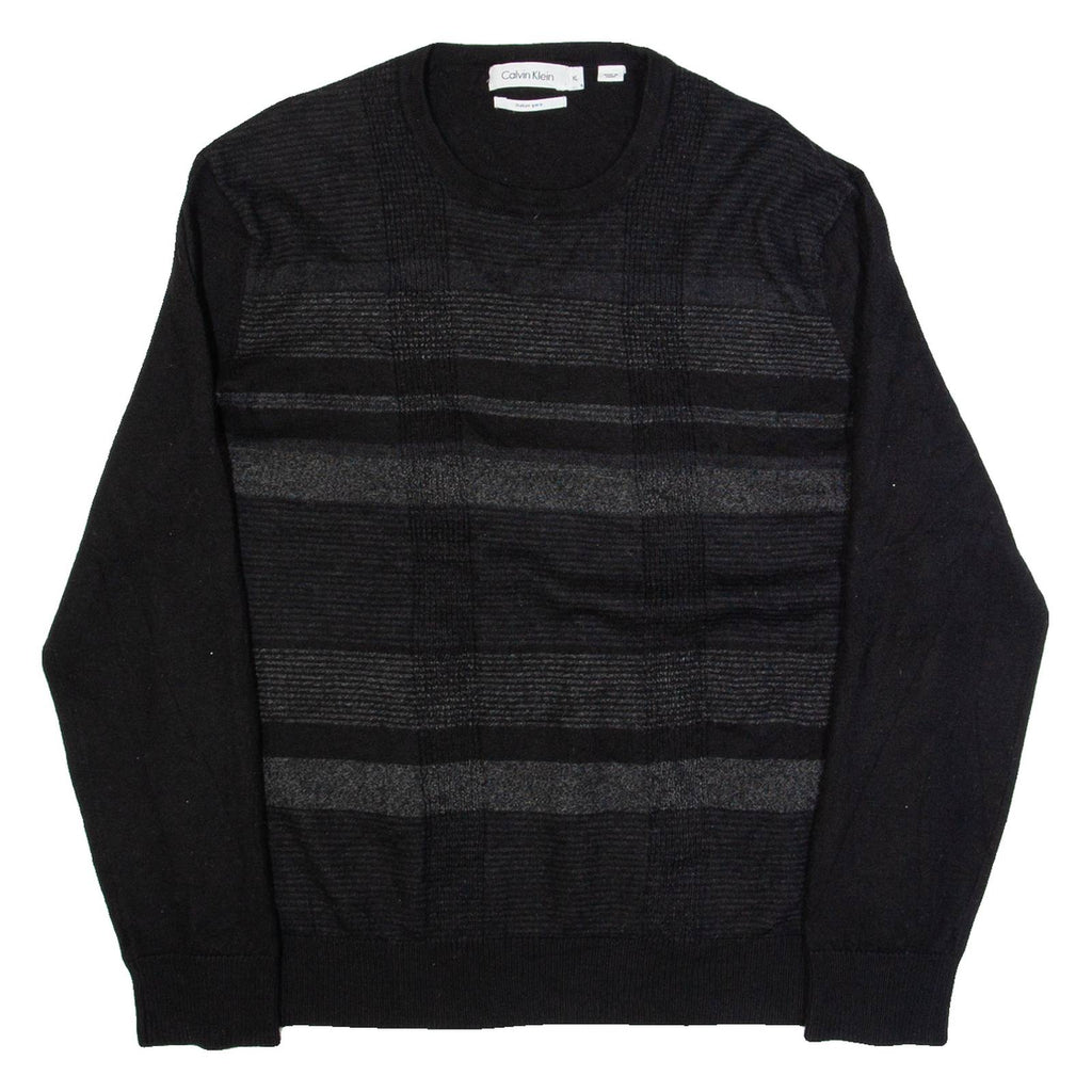 CALVIN KLEIN Womens Patterned Jumper Black Check Tight Knit Wool XL