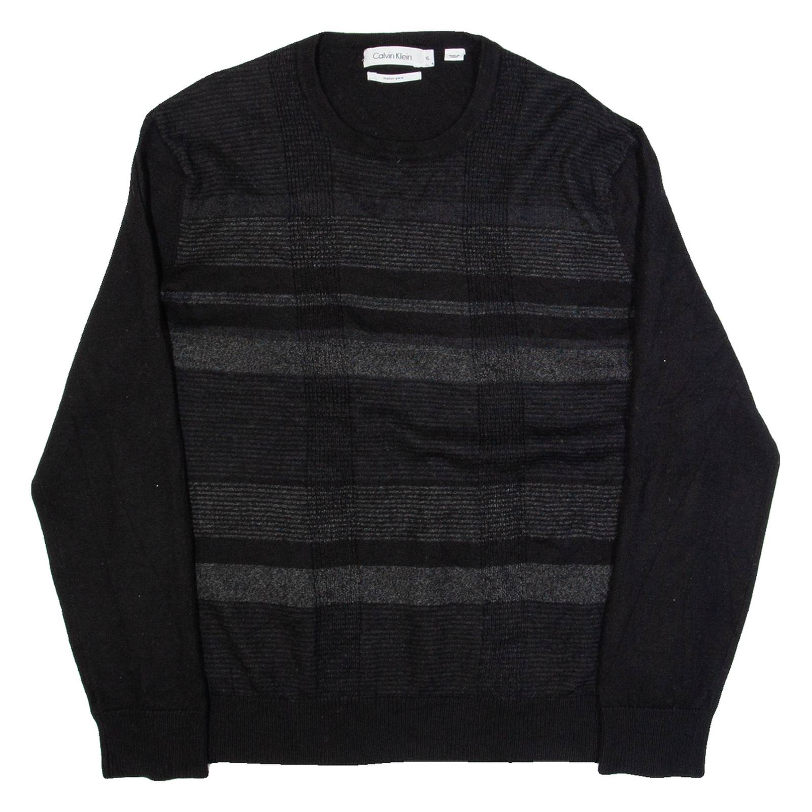 CALVIN KLEIN Womens Patterned Jumper Black Check Tight Knit Wool XL