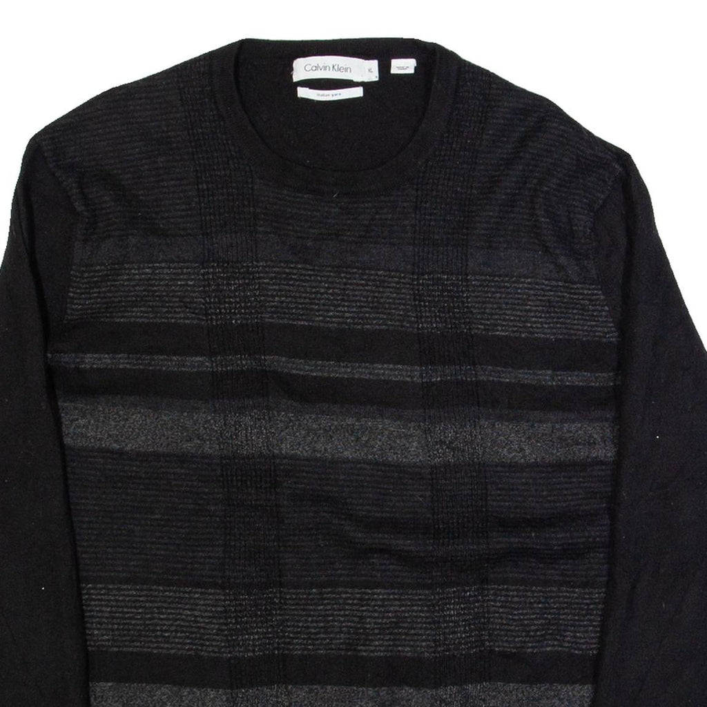 CALVIN KLEIN Womens Patterned Jumper Black Check Tight Knit Wool XL