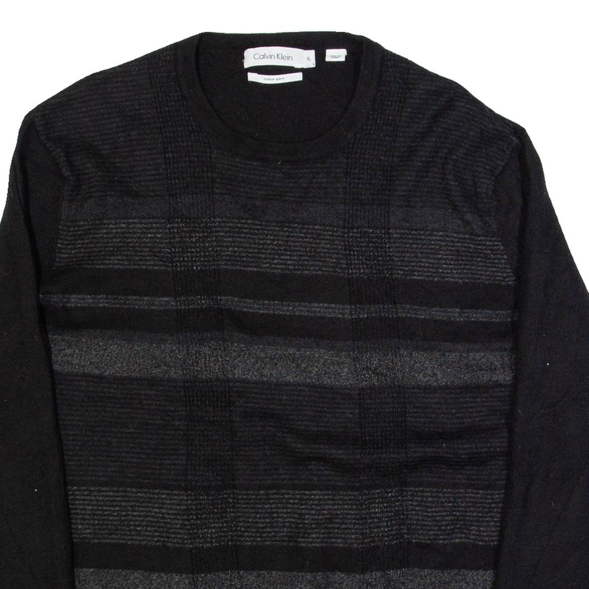 CALVIN KLEIN Womens Patterned Jumper Black Check Tight Knit Wool XL