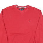 TOMMY HILFIGER Mens Red Crew Neck Sweatshirt L Classic Logo Cotton Blend
