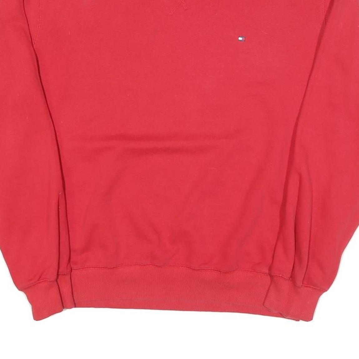 TOMMY HILFIGER Mens Red Crew Neck Sweatshirt L Classic Logo Cotton Blend
