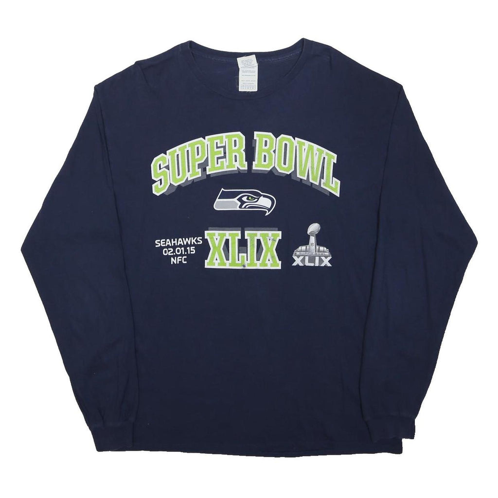 DELTA Mens Navy Blue Super Bowl XLIX Graphic Long Sleeve Crew Neck T-Shirt L