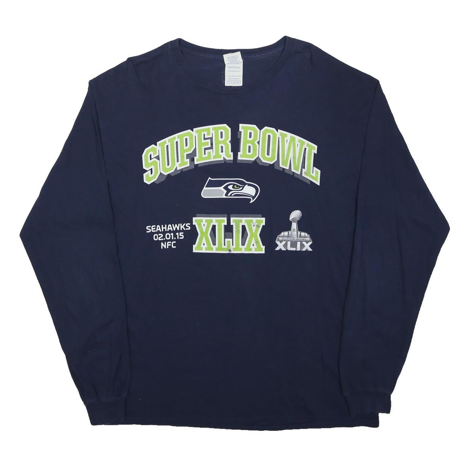 DELTA Mens Navy Blue Super Bowl XLIX Graphic Long Sleeve Crew Neck T-Shirt L