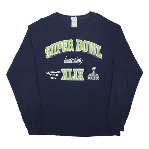 DELTA Mens Navy Blue Super Bowl XLIX Graphic Long Sleeve Crew Neck T-Shirt L