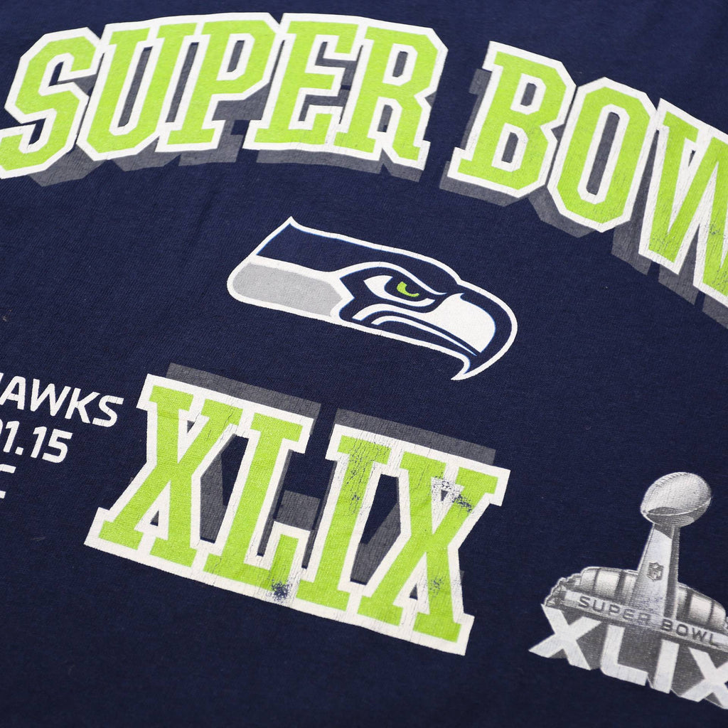DELTA Mens Navy Blue Super Bowl XLIX Graphic Long Sleeve Crew Neck T-Shirt L