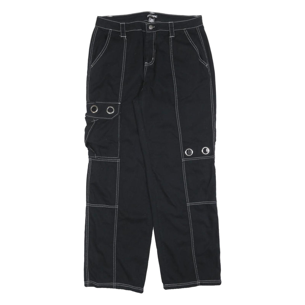 HOT TOPIC Womens Black Cotton Blend Relaxed Cargo Trousers W32 L30 Contrast
