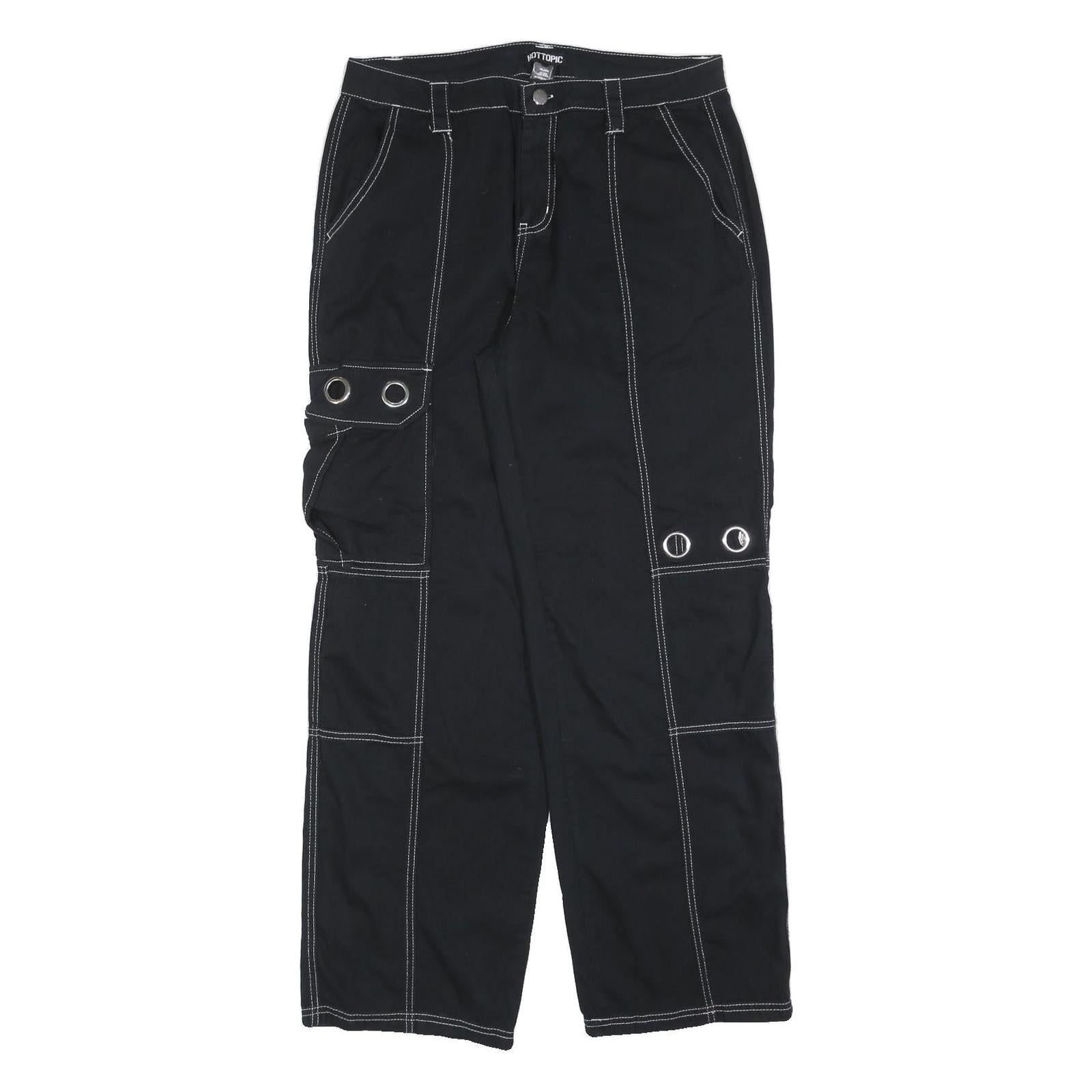 HOT TOPIC Womens Black Cotton Blend Relaxed Cargo Trousers W32 L30 Contrast