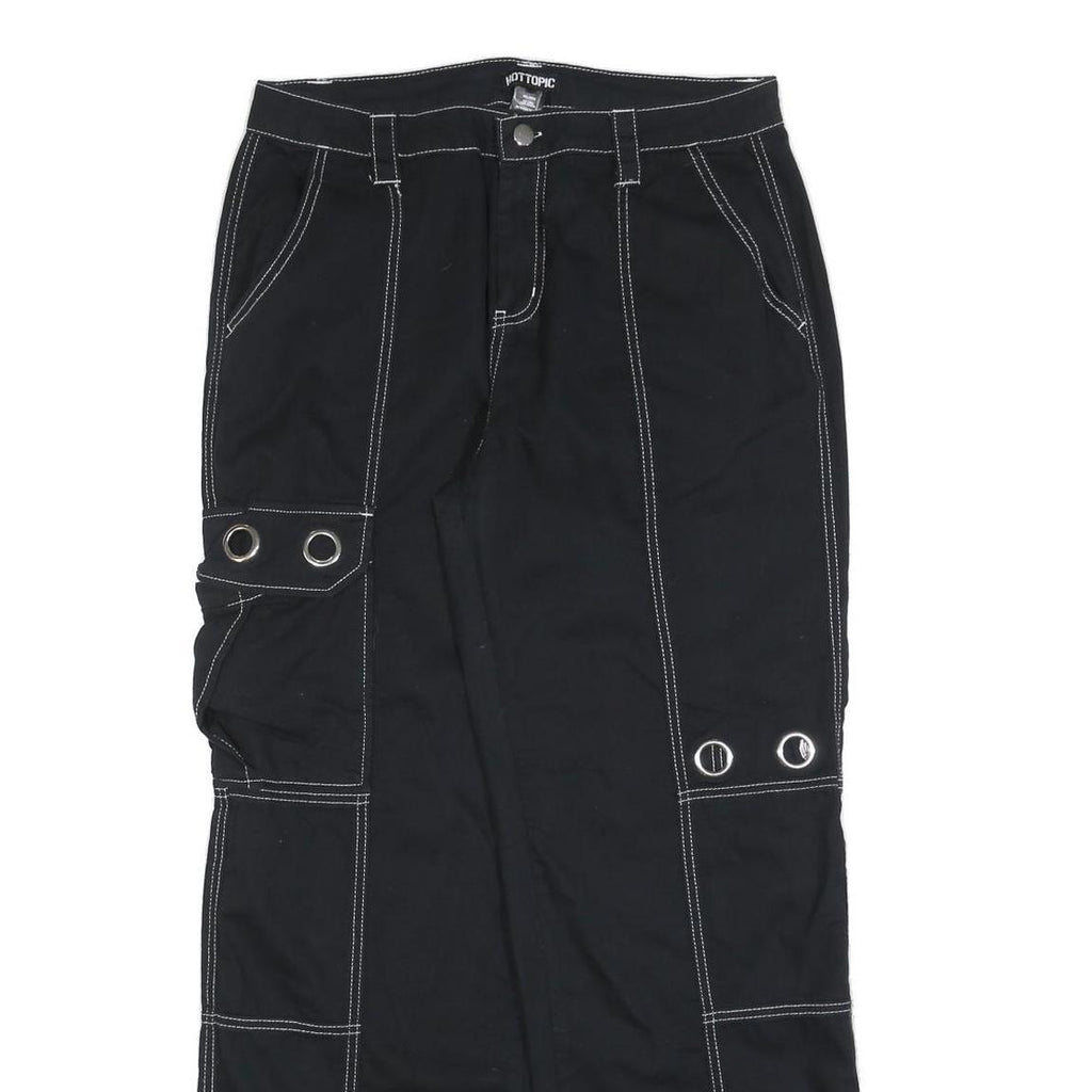HOT TOPIC Womens Black Cotton Blend Relaxed Cargo Trousers W32 L30 Contrast