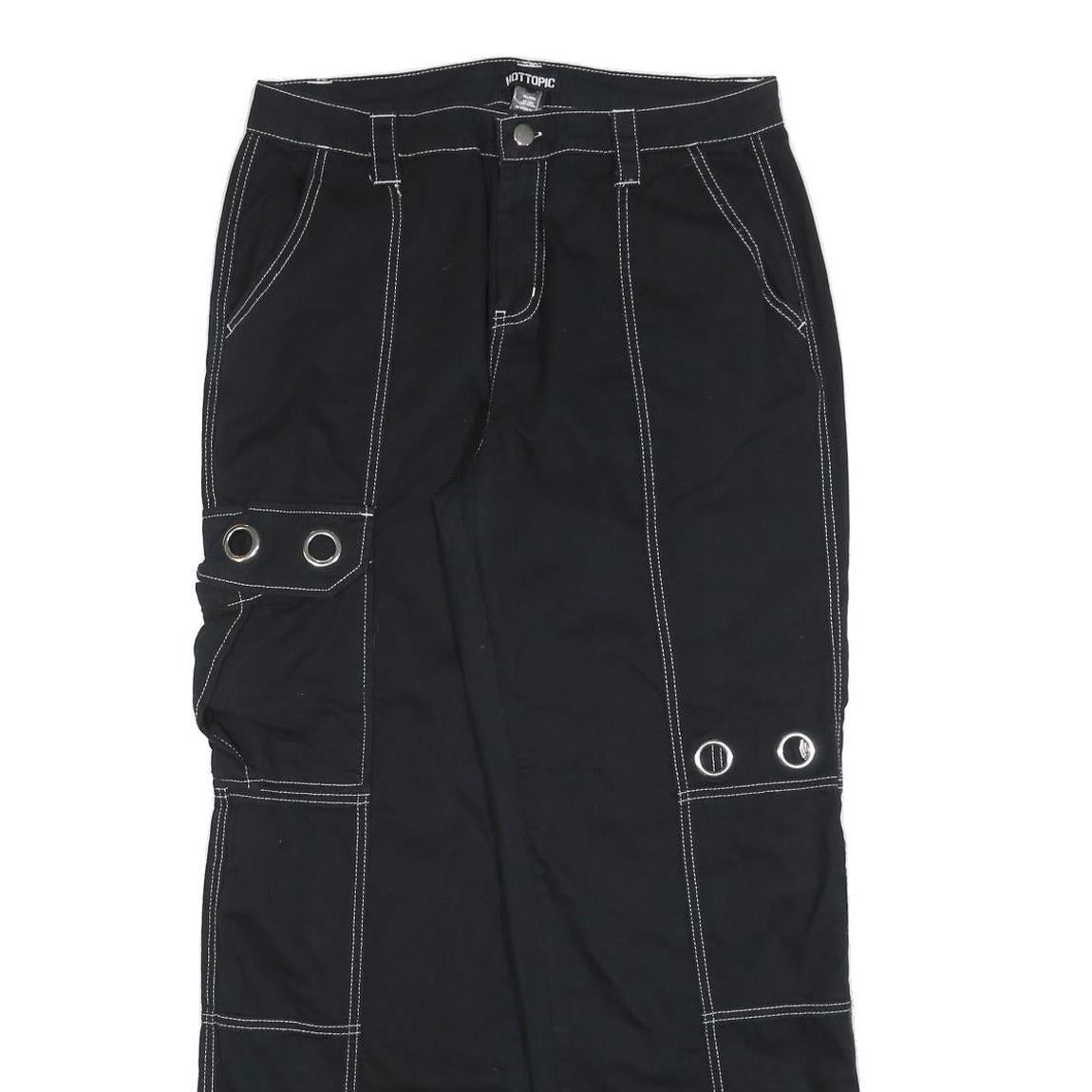 HOT TOPIC Womens Black Cotton Blend Relaxed Cargo Trousers W32 L30 Contrast