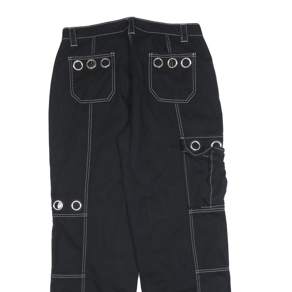 HOT TOPIC Womens Black Cotton Blend Relaxed Cargo Trousers W32 L30 Contrast