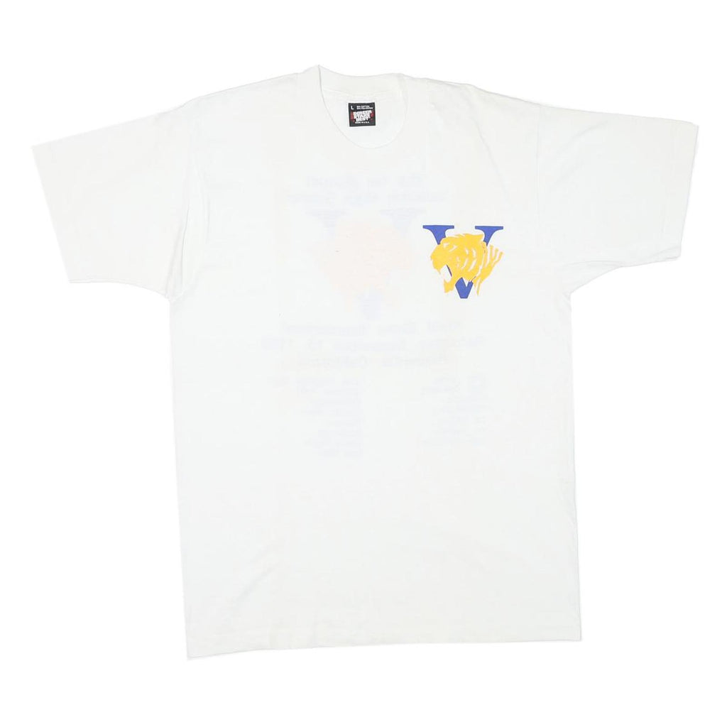 THE BEST Mens White Cotton Blend Graphic T-Shirt L Short Sleeve Crew Neck