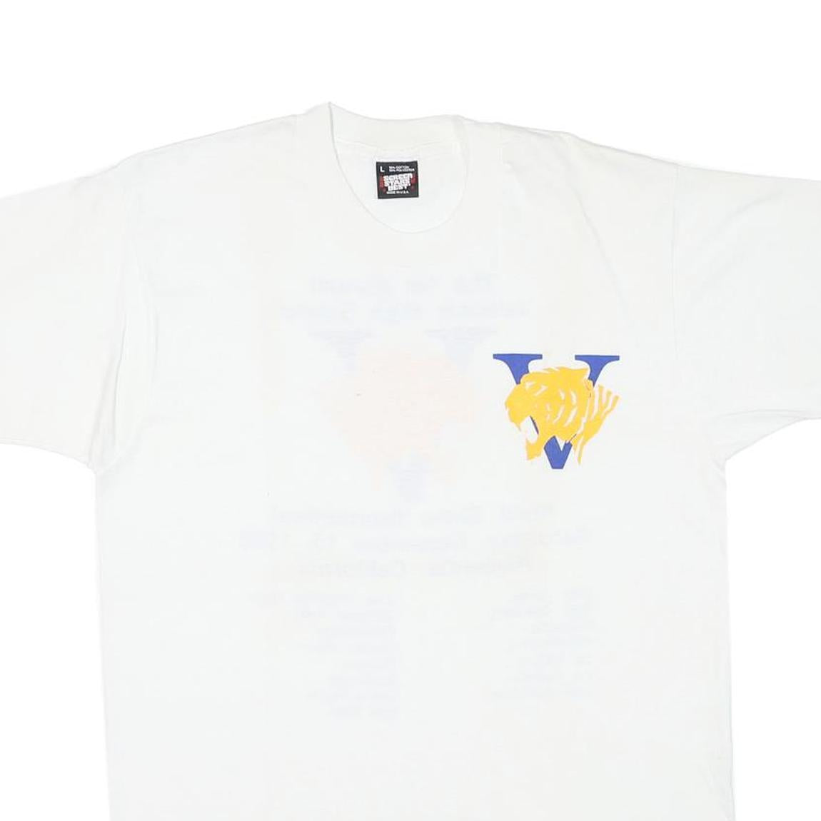 THE BEST Mens White Cotton Blend Graphic T-Shirt L Short Sleeve Crew Neck