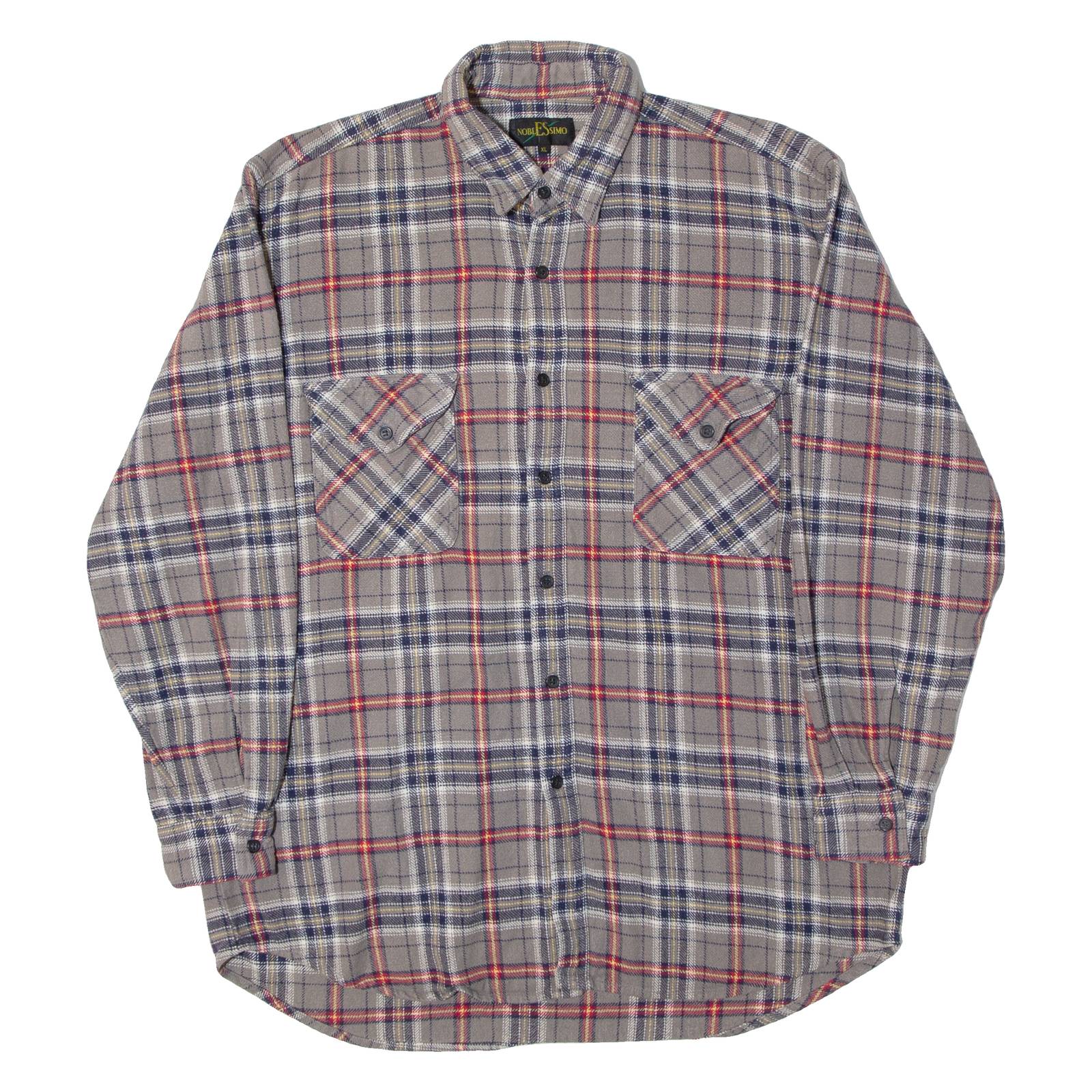 NOBLESSIMO Mens Shirt Grey Check Long Sleeve M