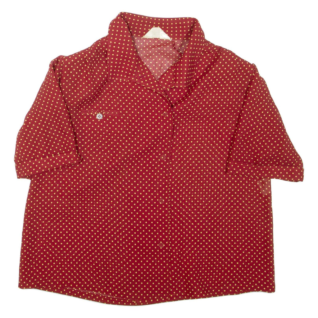 Womens Printed Blouse Red Collared Spotted L