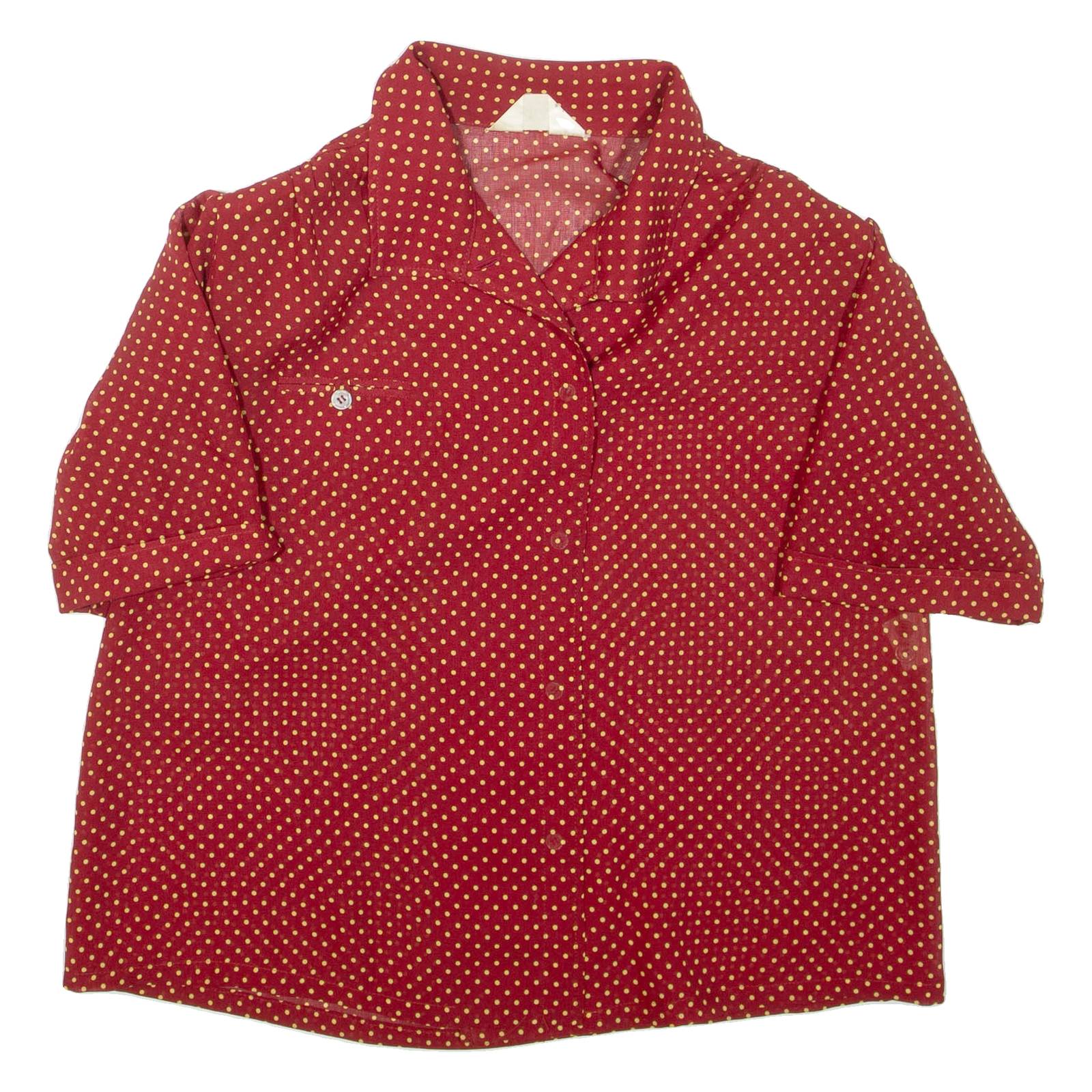 Womens Printed Blouse Red Collared Spotted L