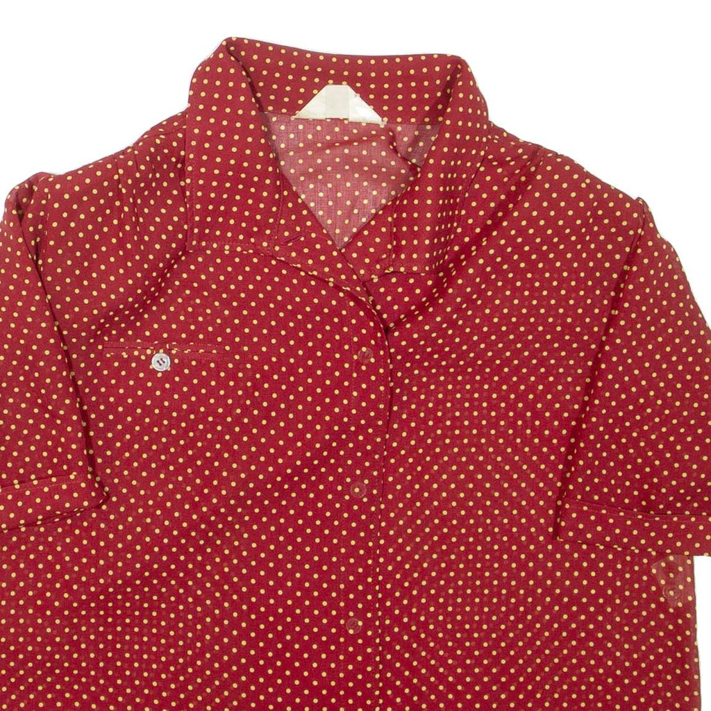 Womens Printed Blouse Red Collared Spotted L
