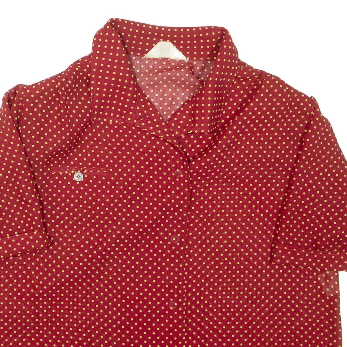 Womens Printed Blouse Red Collared Spotted L
