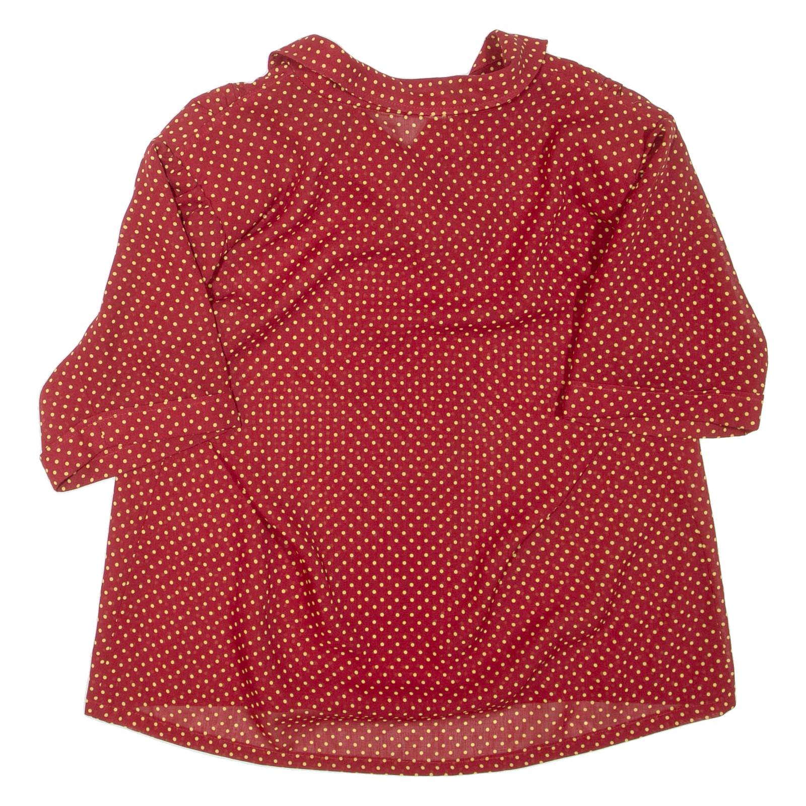 Womens Printed Blouse Red Collared Spotted L