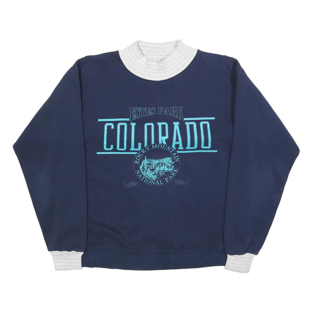 BEEZIL Womens Blue & White Colorado Pullover Sweatshirt L Rocky Mountain Graphic