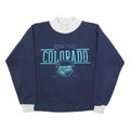 BEEZIL Womens Blue & White Colorado Pullover Sweatshirt L Rocky Mountain Graphic