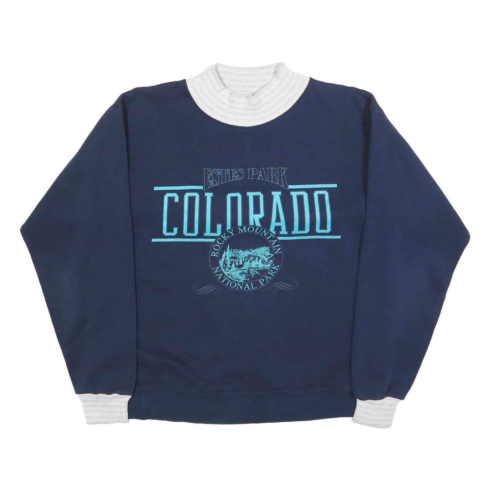 BEEZIL Womens Blue & White Colorado Pullover Sweatshirt L Rocky Mountain Graphic