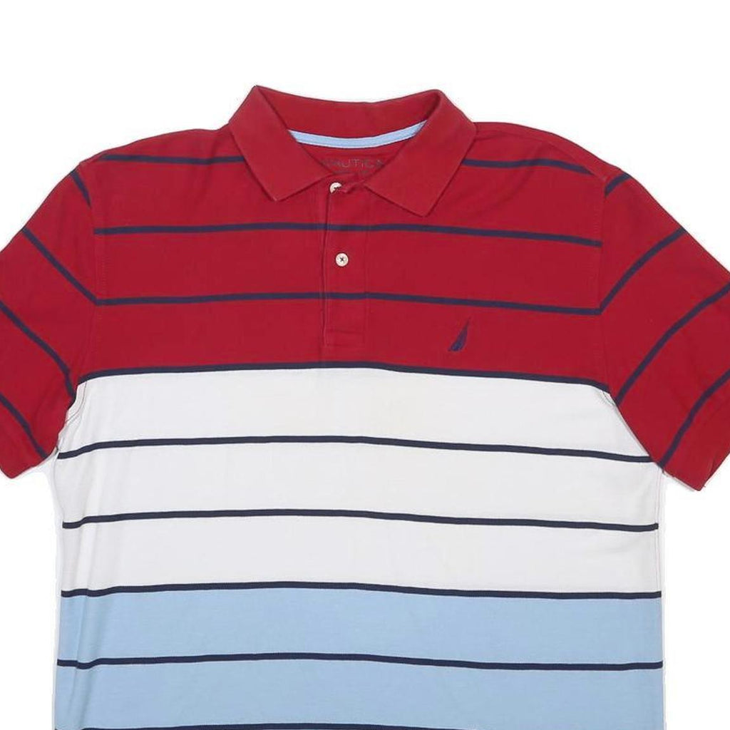 NAUTICA Mens Red & White Blue Striped Short Sleeve Polo Shirt M Cotton Blend