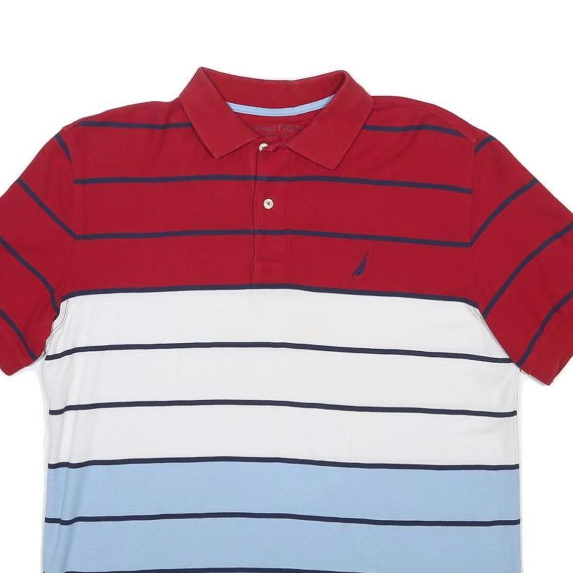 NAUTICA Mens Red & White Blue Striped Short Sleeve Polo Shirt M Cotton Blend