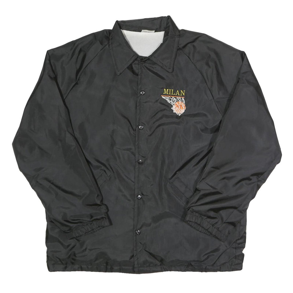 BIRDIE Mens Black Milan Button Jacket L Nylon Plain Lightweight Casual Sports