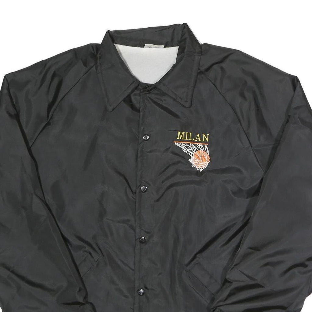 BIRDIE Mens Black Milan Button Jacket L Nylon Plain Lightweight Casual Sports