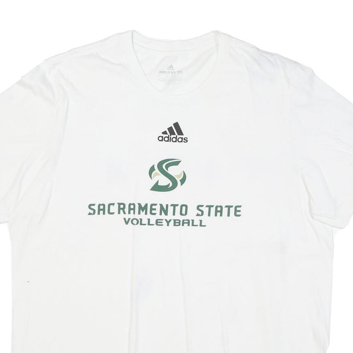 ADIDAS Mens White Sacramento State Volleyball Graphic T-Shirt XL Crew Neck Short