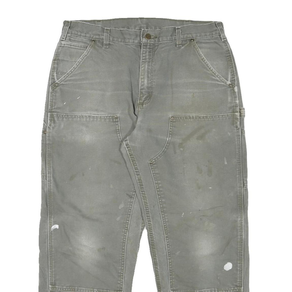 CARHARTT Mens Cotton Blend Relaxed Grey Workwear Trousers W34 L28 Durable Zip