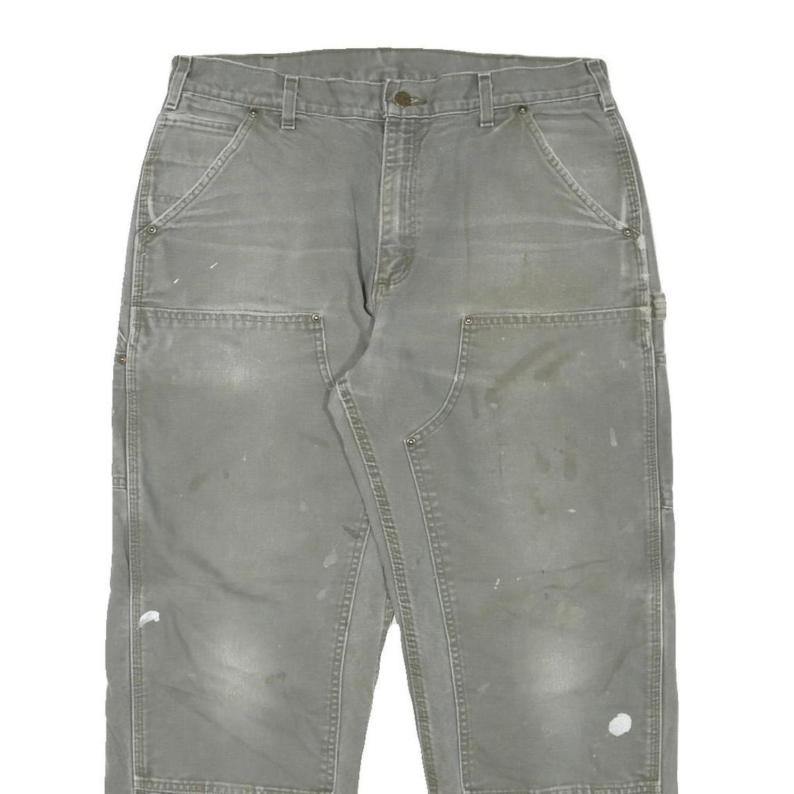 CARHARTT Mens Cotton Blend Relaxed Grey Workwear Trousers W34 L28 Durable Zip