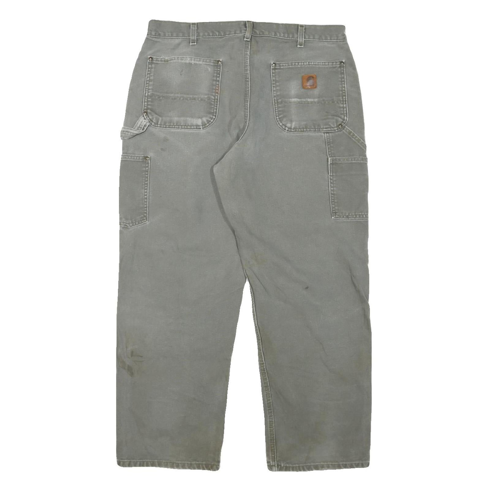 CARHARTT Mens Cotton Blend Relaxed Grey Workwear Trousers W34 L28 Durable Zip