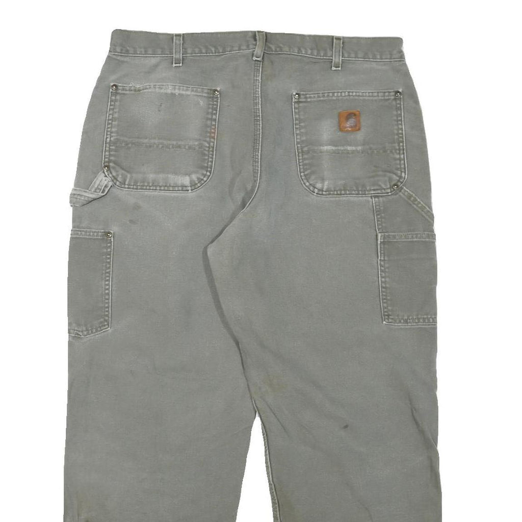 CARHARTT Mens Cotton Blend Relaxed Grey Workwear Trousers W34 L28 Durable Zip