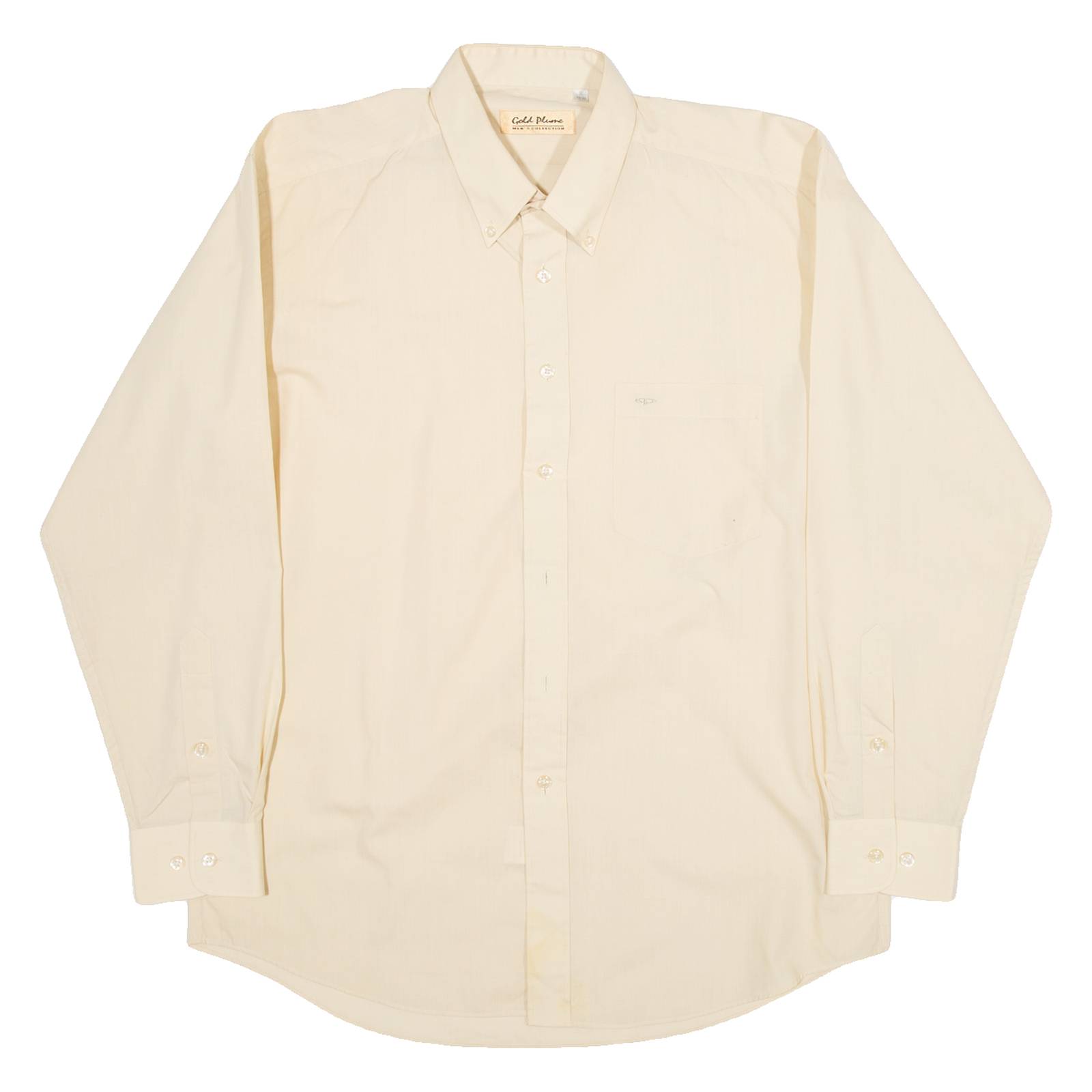 GOLD PLUME Mens Plain Shirt Beige Long Sleeve S