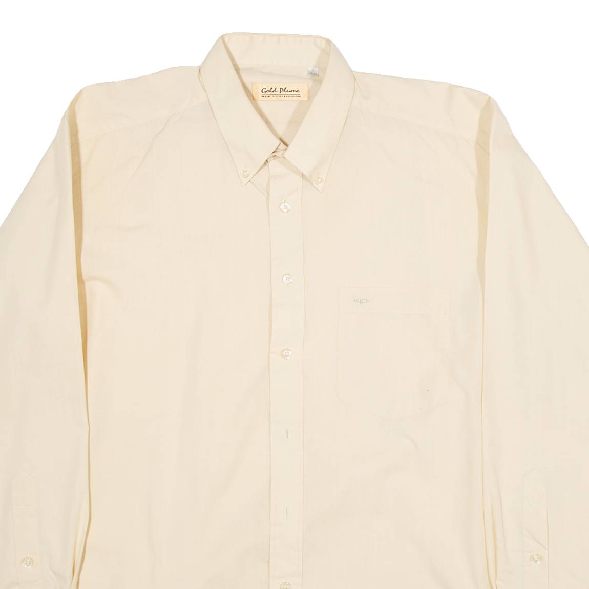GOLD PLUME Mens Plain Shirt Beige Long Sleeve S