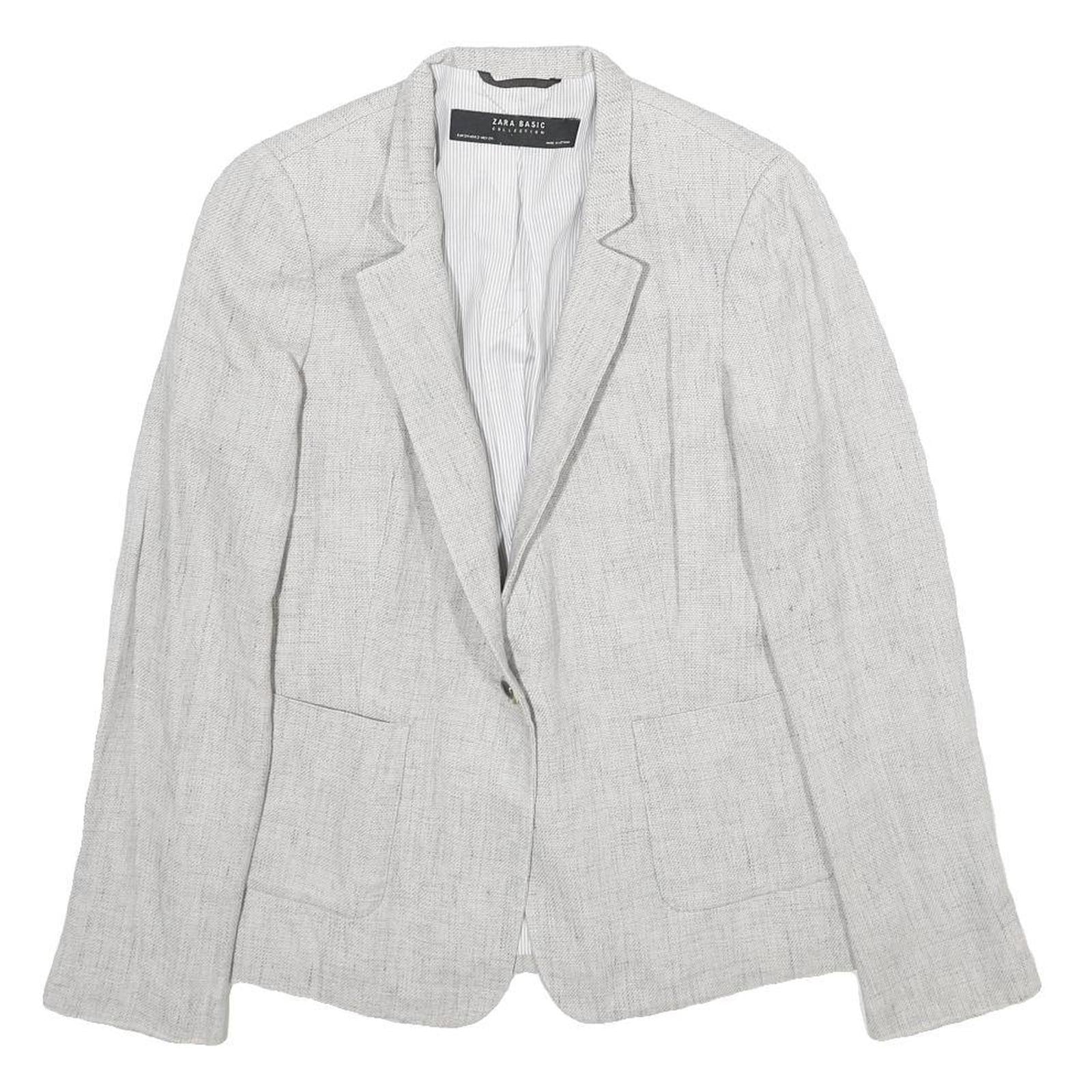 ZARA Womens Grey Button Jacket UK 6 Woven Classic Blazer Lightweight Formal