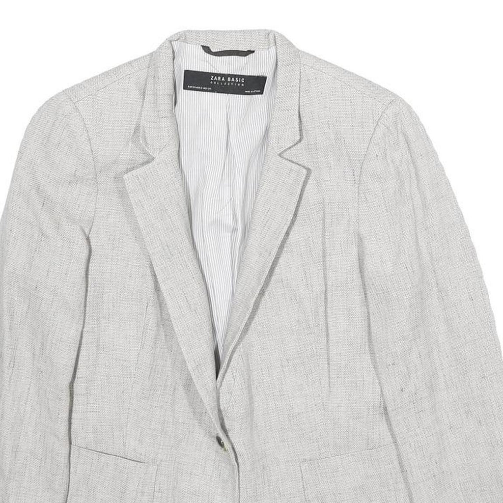 ZARA Womens Grey Button Jacket UK 6 Woven Classic Blazer Lightweight Formal