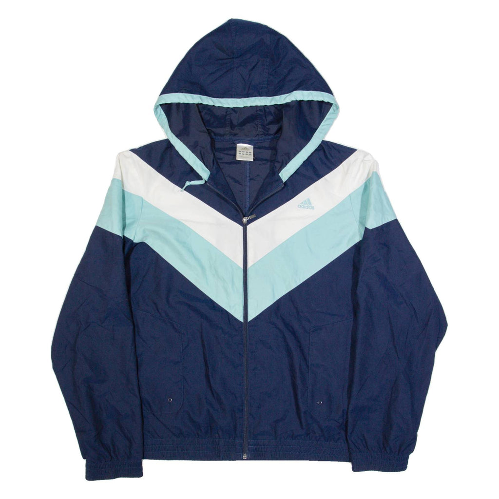 ADIDAS Womens Track Jacket Blue Hooded Chevron UK 26