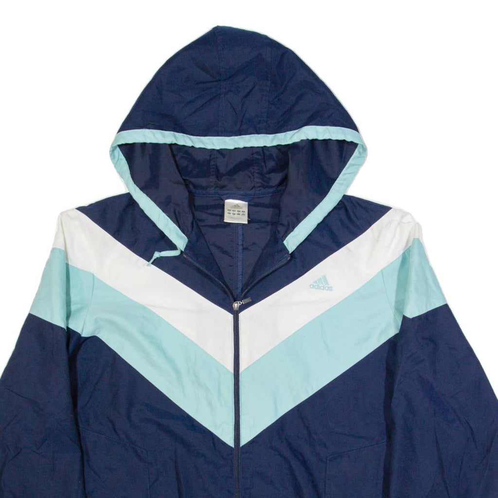 ADIDAS Womens Track Jacket Blue Hooded Chevron UK 26