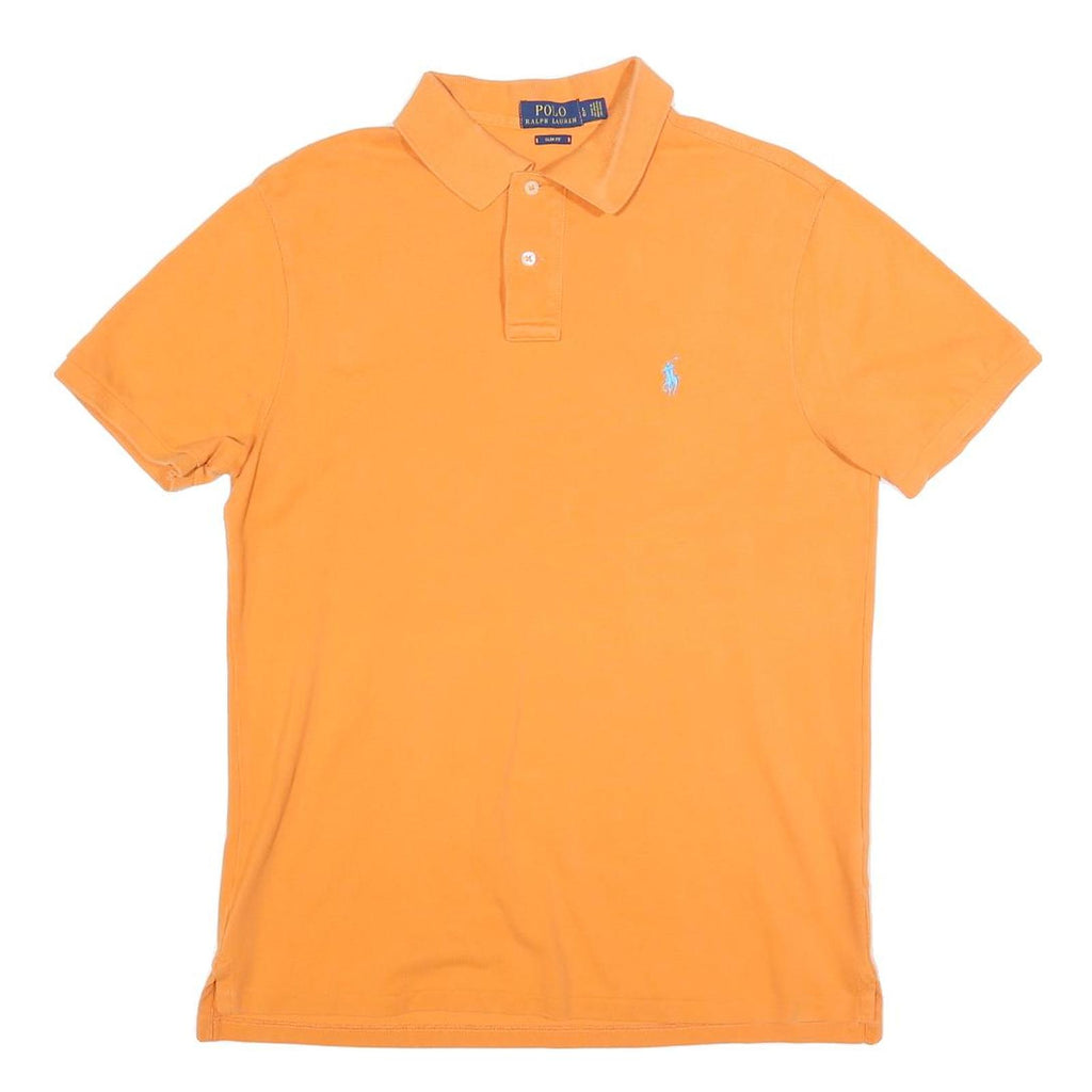 POLO RALPH LAUREN Mens Orange Short Sleeve Plain L Cotton Blend Polo Shirt