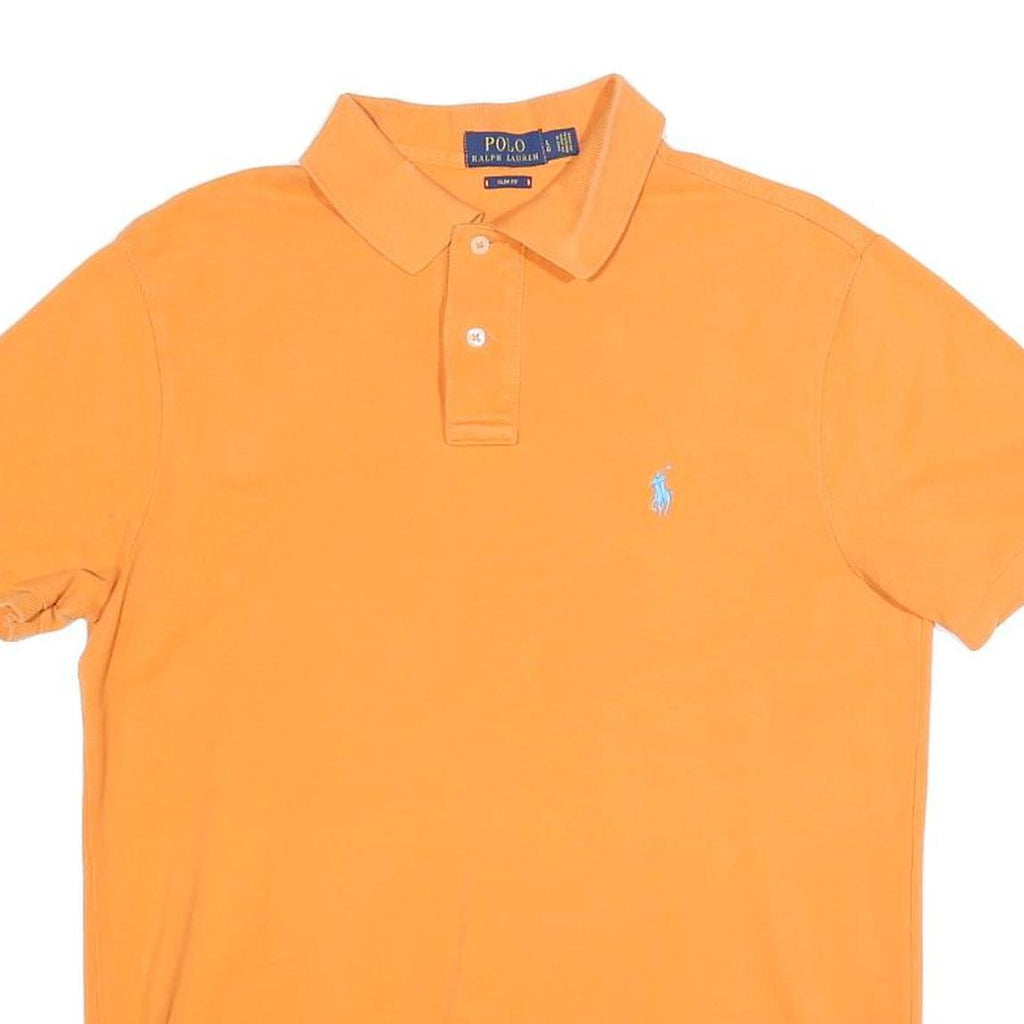 POLO RALPH LAUREN Mens Orange Short Sleeve Plain L Cotton Blend Polo Shirt