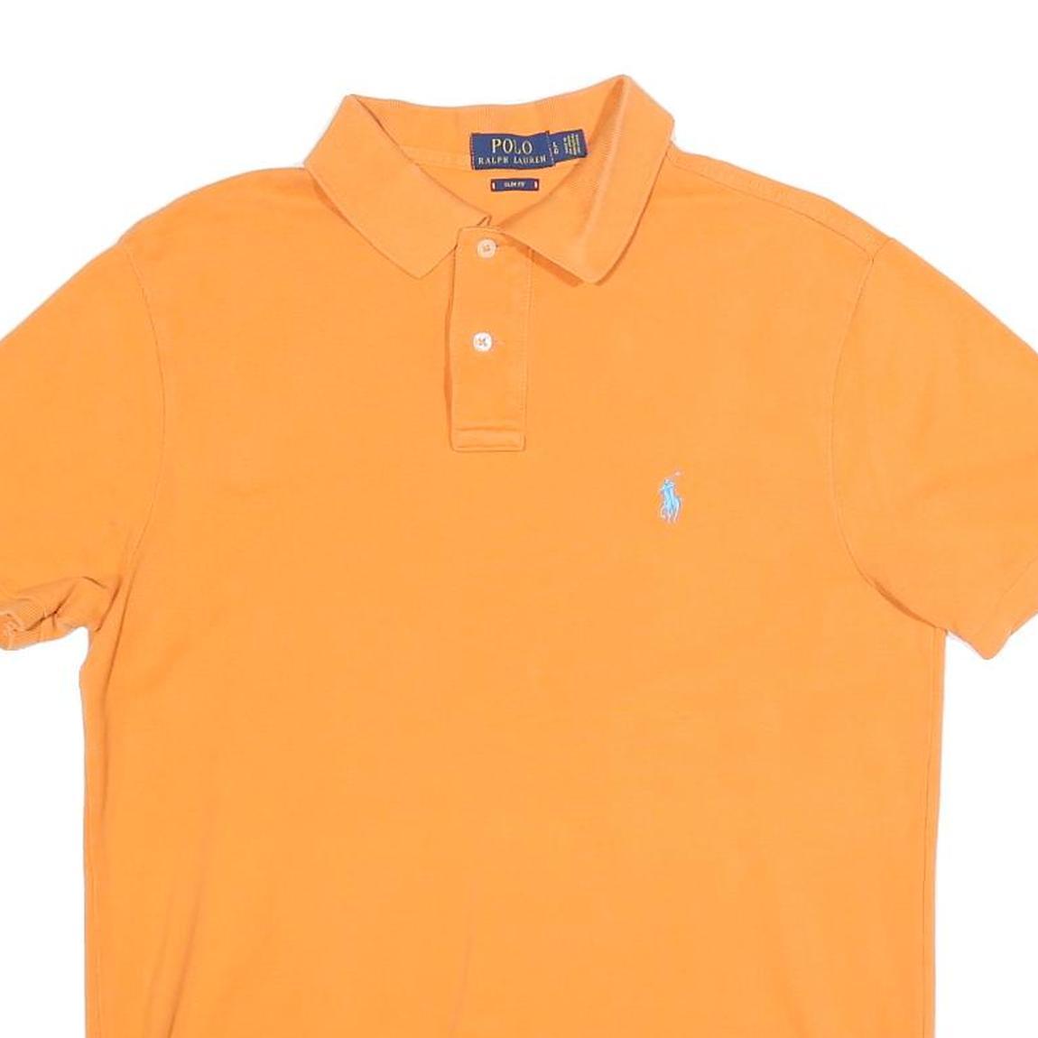POLO RALPH LAUREN Mens Orange Short Sleeve Plain L Cotton Blend Polo Shirt