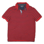 NAUTICA Mens Red & Navy Striped Short Sleeve Polo Shirt L Classic Fit Cotton